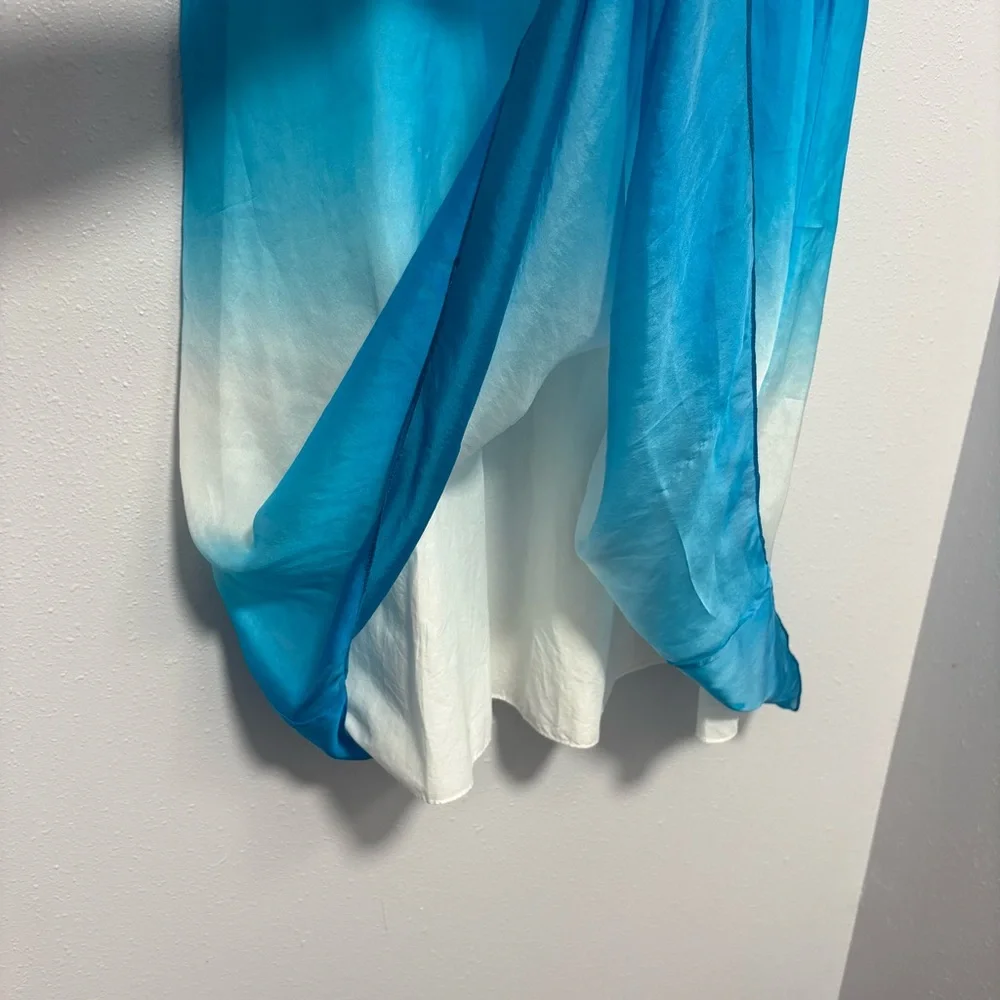 White House Black Market Silk Blue and White Ombre Maxi Skirt